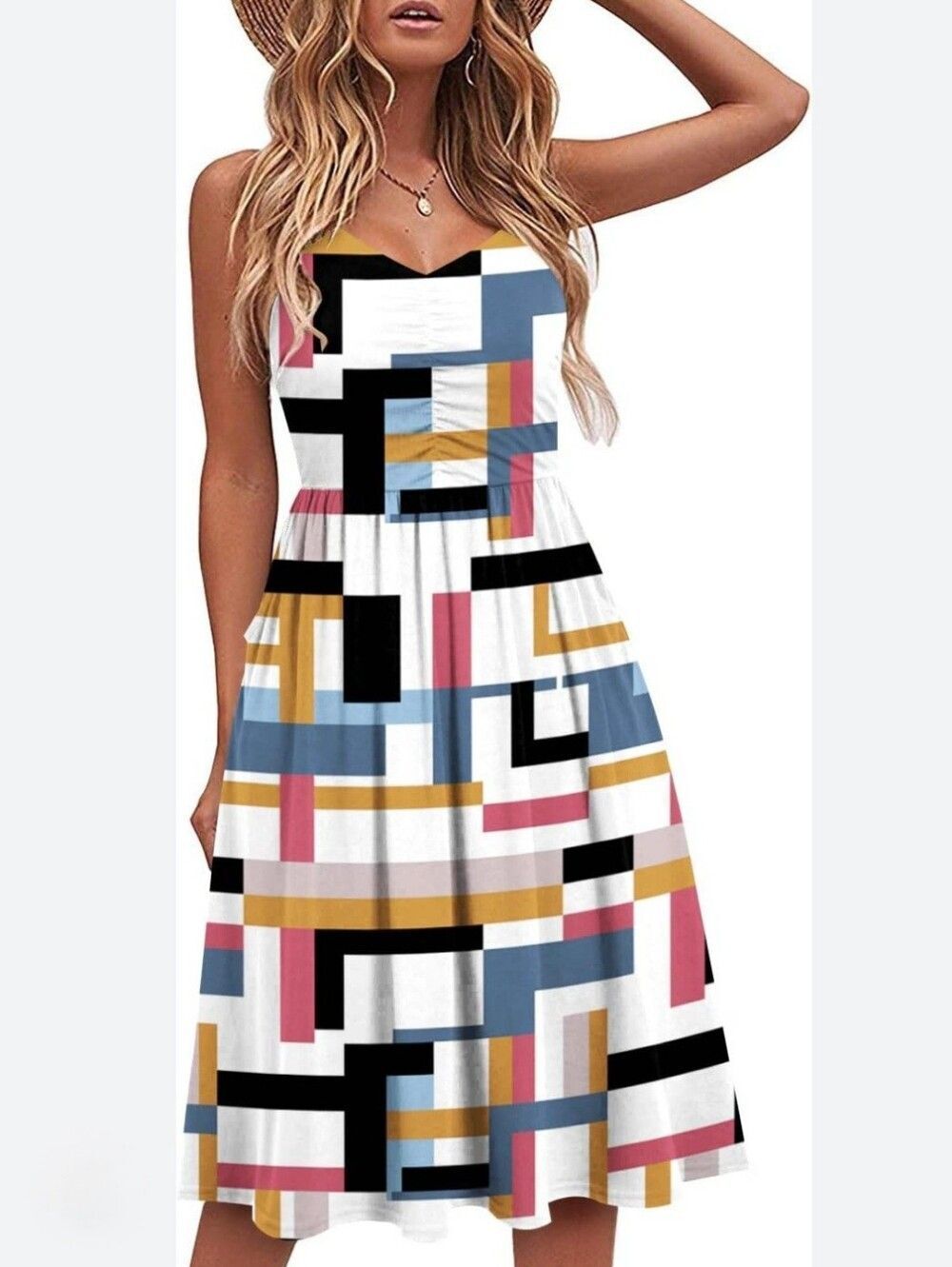 BeadChica Geometric Print Spaghetti Strap Dress Size S